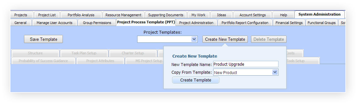 Creating a new Project Process Template