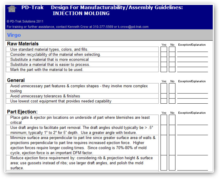 PD-Trak Design for Manufacturability / Assembly Guidelines